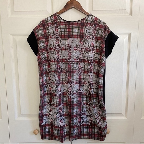 Zara Black & Red Plaid Paisley Print TShirt Tunic - Picture 7 of 7